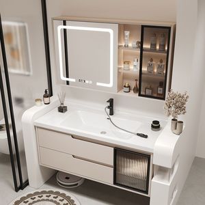 Mueble de Baño Premium con Encimera de Piedra Sinterizada, Lavabo de Cerámica Empotrado, Espejo Inteligente y Bisagras Suaves - Product Image 2