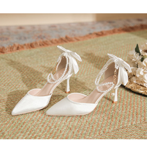 Sandales de mariée blanches tendance de <span class=keywords><strong>5</strong></span> <span class=keywords><strong>cm</strong></span>, nœud papillon, talons hauts, bout pointu, talons aiguilles, brides à la cheville, escarpins de mariage, chaussures de mariée - Product Image 5