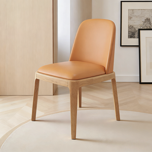 Silla auxiliar de comedor nórdica de madera maciza, silla de comedor sin brazos con respaldo sólido tapizado en piel sintética impermeable para comedor - Product Image 5
