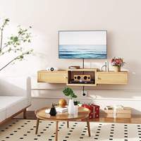 Meuble TV flottant moderne en bois avec portes, console multimédia sur pied pour salon, centre de divertissement TV, armoire de rangement