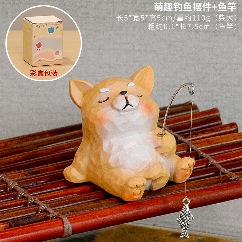 Ornement de pêche mignon : canne à pêche Shiba Inu