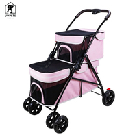 Poussette pliable portable à double couche pour chiens et chats de petite et moyenne taille avec 4 roues amovibles