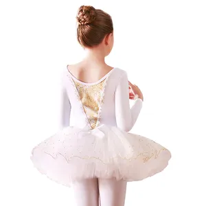 Girls Ballet Leotards Long Sleeve Dance Camisole Dress Skirted Ballerina Outfits Toddler Bow Children dance costumes