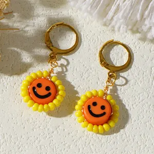 Go2boho 2024 New In Hoop Earrings Jewelry Women Y2k Accessories Gold Earring Smile Evil Eye Beaded Handmade Boho Fashion