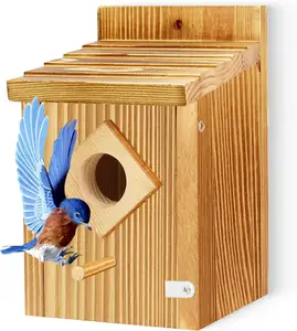 Waterproof Wooden Blue Bird House Nesting Box Spray Paint Treatment Bluebird Box Bird Houses for Outdoors Garden