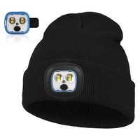 Cappello LED con Torcia, Unisex, Ricaricabile USB, Senza Mani, 4 LED, Berretto Invernale Luminoso per Viaggi, 100% Acrilico