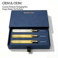 Boîte à tiroirs rigide multi-compartiments personnalisée pour parfum - Emballage de luxe en boîte à tiroirs bleue avec boîtes cadeaux à tiroirs en feuille d'or