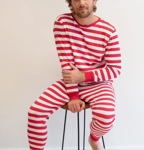 Ensembles de pyjamas confortables pour hommes, 2 pièces, manches longues, vêtements de sport thermiques, vêtements de maison, pyjamas pour hommes et garçons, coton rayé, pyjamas de vacances - Product Image 1