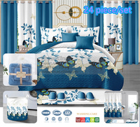 Ensemble de couvre-lit 24 pièces avec rideaux et ensemble de salle de bain, tissu en microfibre, patchwork, literie de chambre à coucher