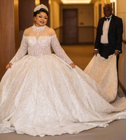 Nouvelles Robes de Mariée de Luxe 2026 pour Femmes, Robes de Bal en Dentelle Personnalisées avec Perles et Longue Traîne