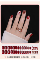 Vente en gros presse courte sur les ongles Bourgogne rouge diamant étincelle or paillettes conseils d'art d'ongle pour le nouvel an chinois