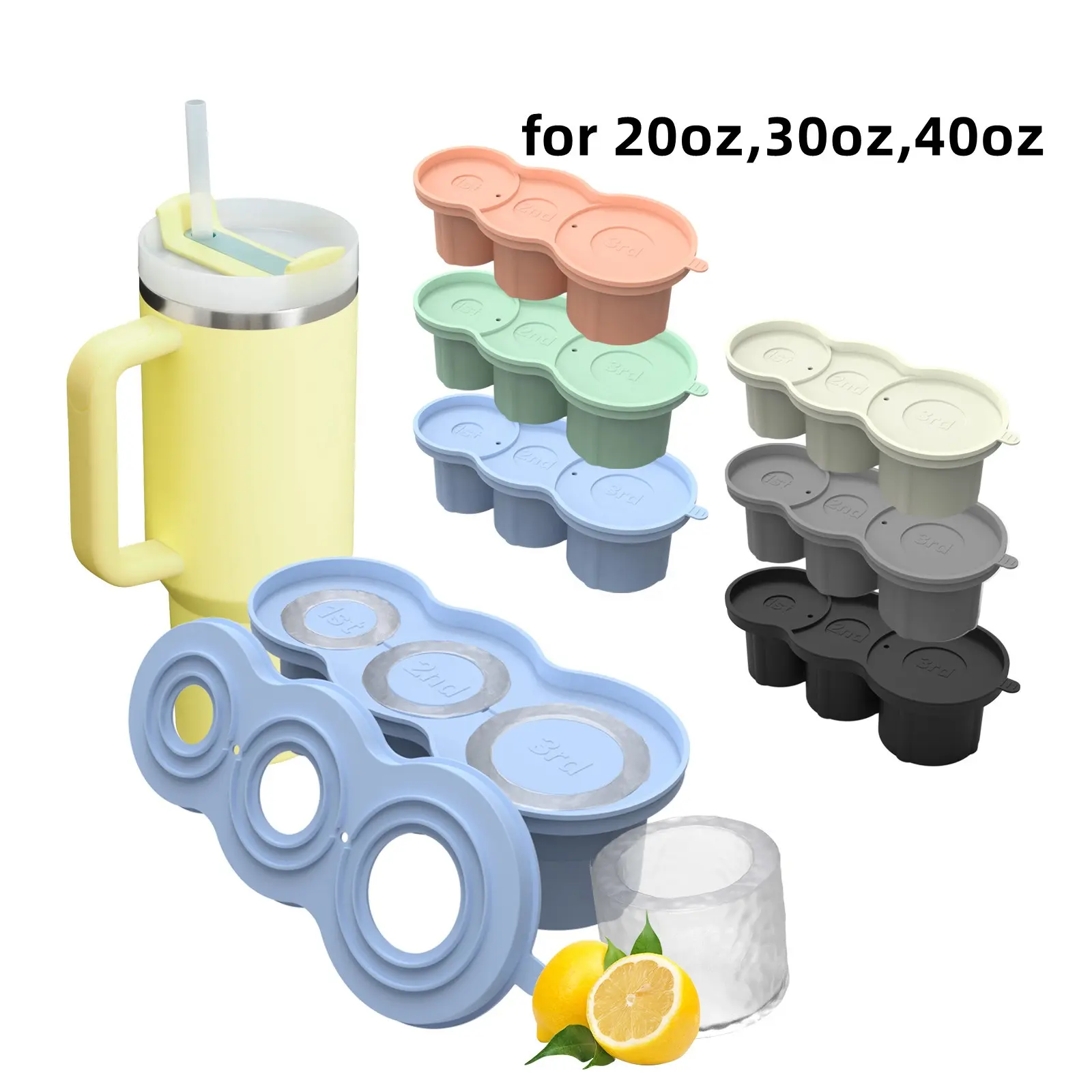 2024 Latest Silicone Ice Cube Maker With Lid for 20-40oz Tumbler, Ice Cube Tray for Stanley Cup