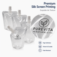 Prêt à expédier, sans MOQ, logo personnalisé, pochette souple de 100 ml avec bec verseur, format voyage, pour jus, champagne, alcool, échantillons, emballage