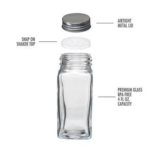 Récipients à épices carrés vides pots à épices en verre de 4oz, bouteilles avec couvercles Shaker et métal hermétique - Product Image 6