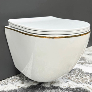 WC encastré à réservoir dissimulé, sans bride, à double chasse, avec finition moderne Or et Platine, pour usage domestique - Product Image 6