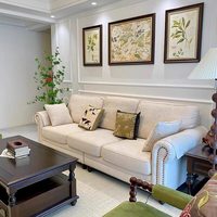 Canapé en tissu de style campagnard américain pour trois personnes en rangée droite, adapté aux petits hôtels, appartements ou maisons d'hôtes