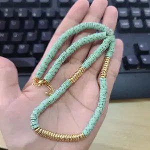 NC1094 Perles Heishi Collier disco d'oro in rilievo arcobaleno polimero argilla disco in vinile <span class=keywords><strong>perline</strong></span> Heishi <span class=keywords><strong>collana</strong></span> girocollo da spiaggia per <span class=keywords><strong>donna</strong></span> - Product Image 1