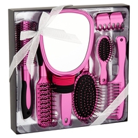Coffret cadeau d'accessoires de brosse à cheveux avec logo personnalisé boîte en carton d'outils de brosse de beauté rose élégante avec couvercle de fenêtre transparent