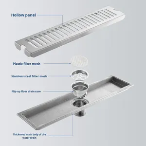 Custom 304 Stainless Steel Anti-Odor Large Capacity Long Strip Floor Drain Modern Simple Design Bathroom Black Striped - Product Image 4