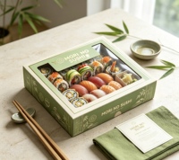 Boîte à sushi en carton personnalisée de qualité alimentaire avec fenêtre transparente, boîte d'emballage alimentaire en carton avec couvercle et base pour la vente en gros, la livraison à emporter et la restauration
