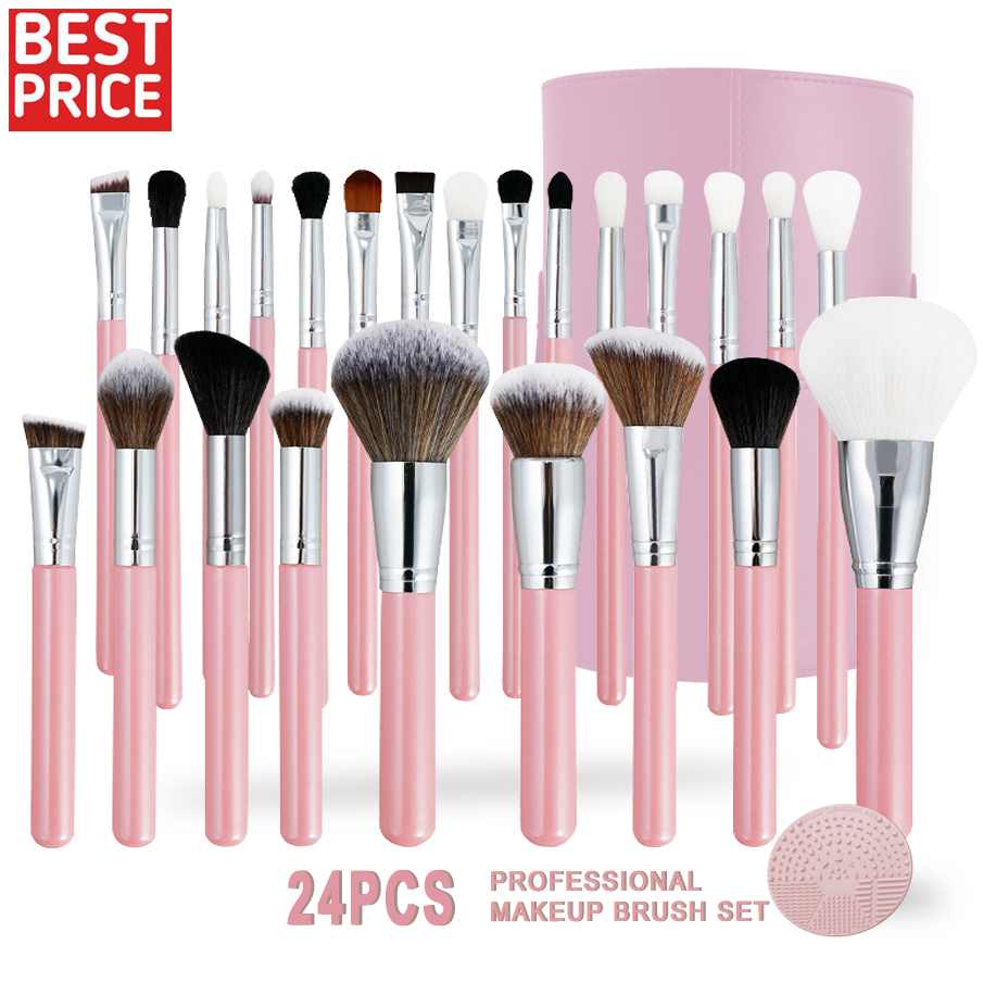 Hot Selling 24 Stuks Roze Houten Handvat Professionele Cosmetische Borstel Make-Up Tools Private Label Make-Up Borstel Artist Make-Up Borstel Set