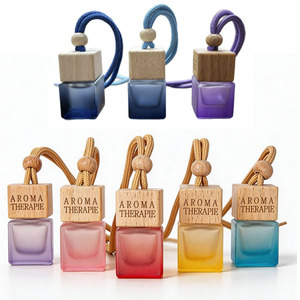 Square Glass Car Air Freshener Hanging Perfume <b>Bottle</b> With Frost Surface Blue <b>Pink</b> Brown Colors Home Fragrance - Product Image 3