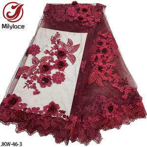 Dernière broderie de fleurs de mariée nigériane 3D Applique Tulle <span class=keywords><strong>Net</strong></span> tissu de dentelle africaine pour robe de mariée - Product Image 4