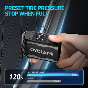 Pompe à vélo électrique portable CYCLAMI A2S 120 PSI Mini gonfleur sans fil de valve Presta Schrader <span class=keywords><strong>pour</strong></span> <span class=keywords><strong>compresseur</strong></span> de vélo de route <span class=keywords><strong>vtt</strong></span> - Product Image 4