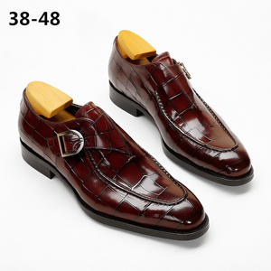 Chaussures habillées pour hommes en cuir synthétique à boucle, motif crocodile, mocassins à boucle, pour affaires, mariage, bureau - Product Image 1