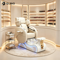 Mobilier professionnel pour salon de manucure, fauteuil de pédicure spa avec système de massage et élégante cuvette en verre pour les pieds avec brumisateur
