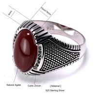 Bagues pour hommes en pierre naturelle rouge et verte, bijoux en argent 925, bagues turques