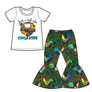 Ropa de Boutique al por Mayor, Conjuntos de Ropa para Bebés Niñas, Pantalones de Campana de Manga Corta, Estampado de Leopardo, Trajes de Granja para Niños - Product Image 5