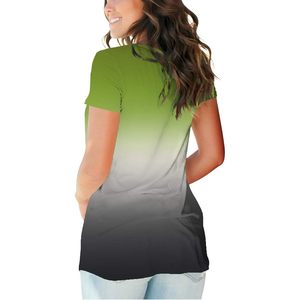 T-shirt à manches courtes col en V pour femme, vert dégradé ombré, haut d'été en tissu jersey respirant - Product Image 3