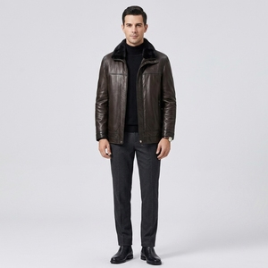 Giacca in Pelle <span class=keywords><strong>da</strong></span> <span class=keywords><strong>Uomo</strong></span> Formale con Cappuccio e Fodera in <span class=keywords><strong>Visone</strong></span>, Colletto Rovesciato, Chiusura a Cerniera, Impermeabile, Ecologica, per l'Inverno, Vendita all'Ingrosso - Product Image 2