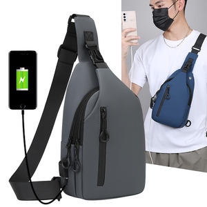Men's Crossbody <b>Bag</b> Waterproof Multi Compartment With Usb Charging For Everyday Use Gray Black Blue Solid Color - Product Image 4