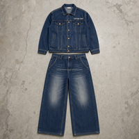 Ensemble décontracté bleu personnalisé pour homme avec haut boutonné à col et jean large délavé – Usine OEM ODM