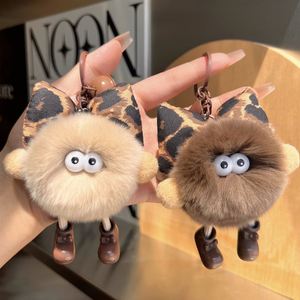 Leopard Print Keychain for Women Cute Bow Plush Car Keychain Pendant Soft Doll Print <b>Key</b> <b>Chain</b> for Bags - Product Image 2