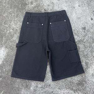 Shorts en jean personnalisés pour hommes, style déchiré, double genou, coupe charpentier, en coton, streetwear, décontracté, baggy - Product Image 3