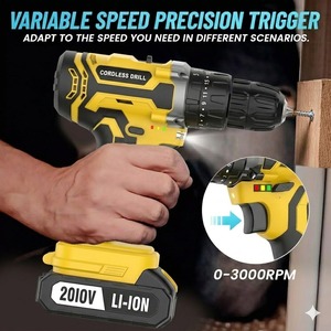 20V Cordless Battery <b>Powered</b> Keyless Chuck Mini Drill Set Screwdriver Variable Speed <b>Brushed</b> Motor DIY Tool CD-20ZJ-1-136PCS Imp - Product Image 3