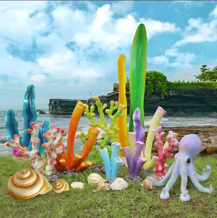 Miguo Water Park Proveedor Fibra de vidrio Vida Marina Coral Escultura Caballito de mar Concha Estatua de Vida Marina
