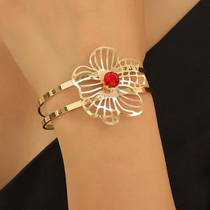 Nouveauté Bijoux fantaisie pour femmes, <span class=keywords><strong>Bracelet</strong></span> jonc plaqué or, style vintage, motif floral imposant - Product Image 4