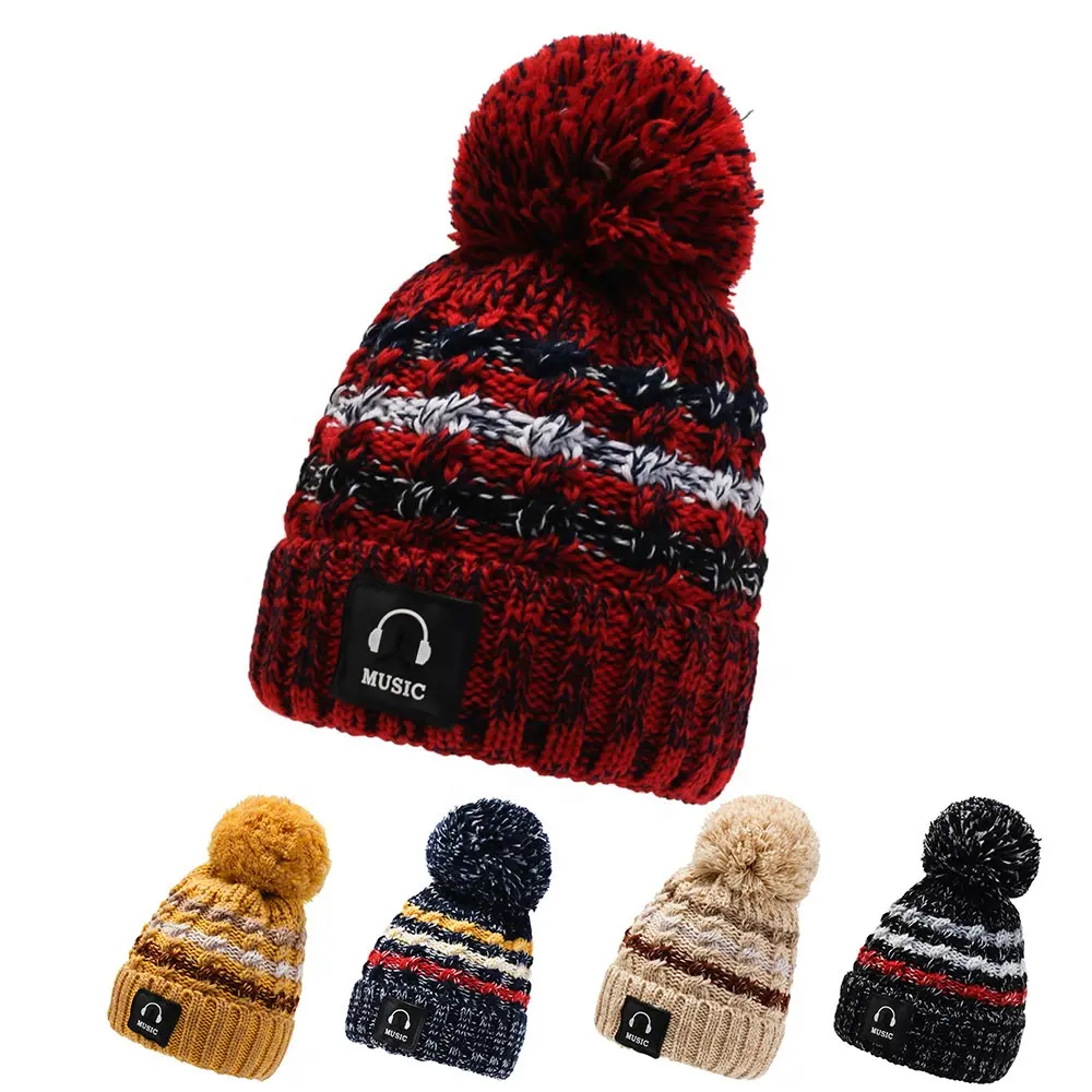 Women's Winter Soft Knit Beanie Hat Faux Fur Pom Pom Warm Skull Cap Beanies for Women