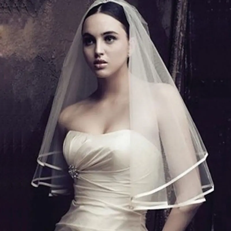 Dropshipping European and American bachelorette party wedding simple long double-layered bridal veil ribbon