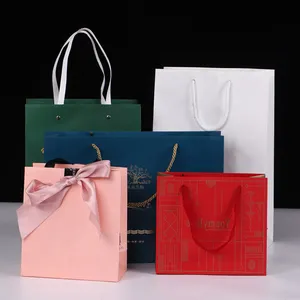 Luxe Custom Goud Hot Stamping Retail Shopping Gift Paperbag Verpakking Boutique Zakken Matte Zwarte Papieren Zak Met Uw Eigen Logo/