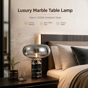Lampe de table en marbre de style italien avec interrupteur tactile et batterie pour chambre à coucher, bureau, hôtel et bar, éclairage d'ambiance - Product Image 1