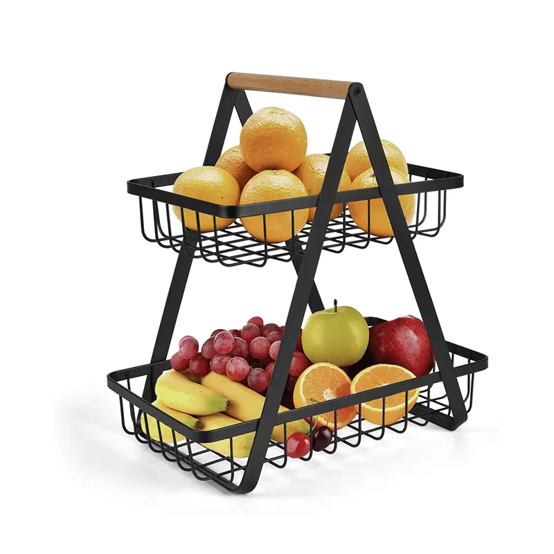 Countertop Organizer Fruit Storage Basket Metal Wire Fruit Bowl Kitchen 2-Tier Fruit Basket