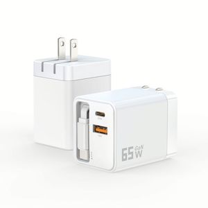 65W GaN USB C Charger <b>Block</b> with Retractable Type C Cable Dual Port Travel Fast <b>Charging</b> Adapter PD 3.0 Function for Laptop - Product Image 4