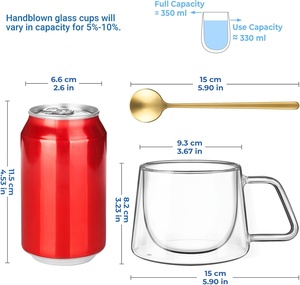 Vente en gros de tasses à café en verre de 200 ml (6,7 oz) pour la maison, résistantes à la chaleur et au froid, à double paroi, avec poignée, pour espresso, café, latte - Product Image 3