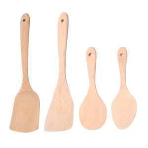 Juego de Espátulas de Madera de Haya, 4 Piezas, Utensilios de Cocina sin Pintar, Espátulas para Cocinar - Product Image 1