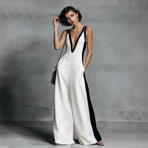 <span class=keywords><strong>Mono</strong></span> de verano 2026 nuevo para <span class=keywords><strong>mujer</strong></span>, con bloques de color, sin mangas, cuello en V, pierna ancha, informal, elegante, para <span class=keywords><strong>fiesta</strong></span> - Product Image 2